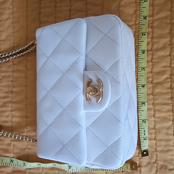 NEW Chanel White Caviar Shoulder Mini Flap Bag Gold Heart 10601 AUTHENTIC NWT - Picture 15 of 17